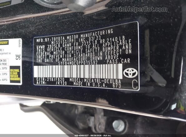 5YFB4MDE0PP015592 2023 TOYOTA COROLLA Black Vista del compartimento del motor