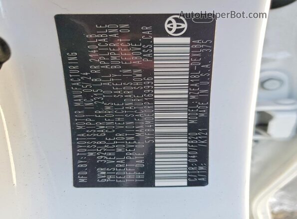 5YFB4MDE0RP169996 2024 TOYOTA COROLLA Белый Вид подкапотного пространства
