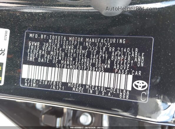 5YFB4MDE0TP389405 2026 TOYOTA COROLLA Черный Вид подкапотного пространства