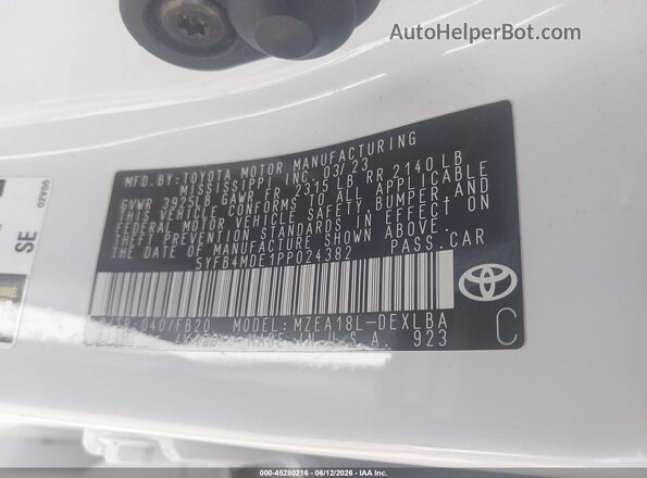 5YFB4MDE1PP024382 2023 TOYOTA COROLLA White Вид підкапотного простору