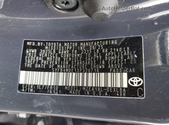 5YFB4MDE1SP326716 2025 TOYOTA COROLLA Gray Widok komory silnika