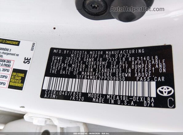 5YFB4MDE2PP009650 2023 TOYOTA COROLLA White Vista del compartimento del motor
