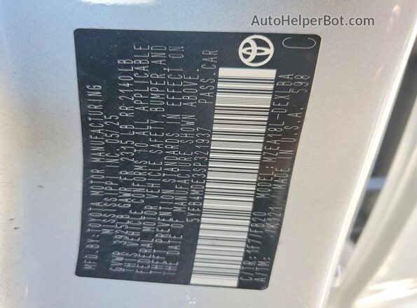 5YFB4MDE3SP321937 2025 TOYOTA COROLLA Silver Widok naklejki z numerem VIN