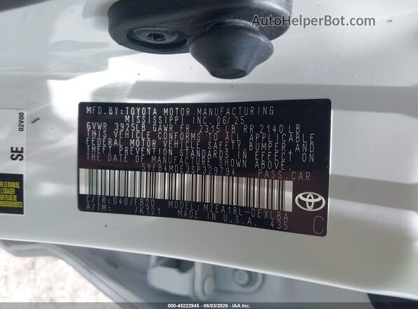 5YFB4MDE3SP329794 2025 TOYOTA COROLLA Белый Вид подкапотного пространства