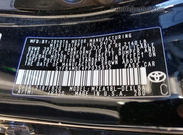 5YFB4MDE4PP035912 2023 TOYOTA COROLLA Black Vista del compartimento del motor