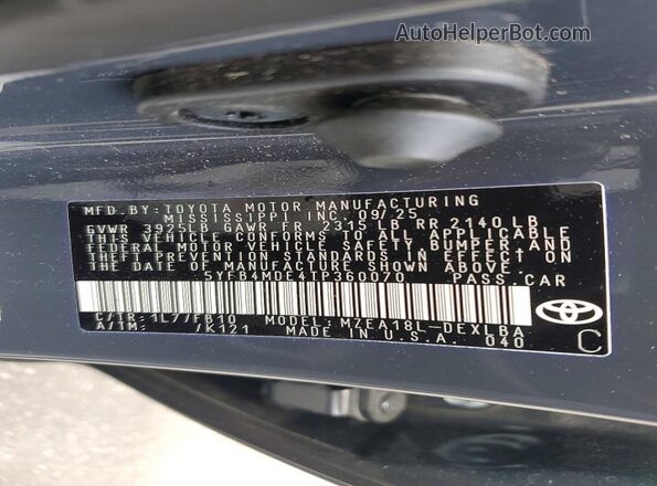 5YFB4MDE4TP360070 2026 TOYOTA COROLLA Gray 
