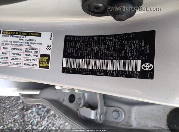 5YFB4MDE5RP086712 2024 TOYOTA COROLLA Silver Engine compartment view