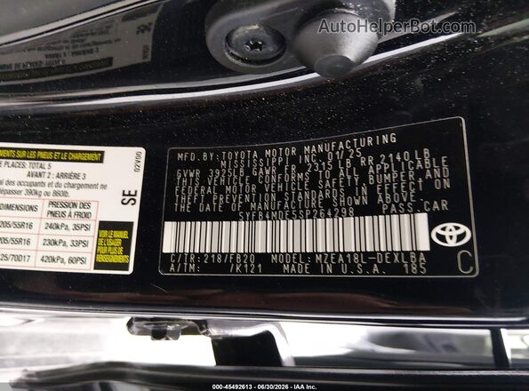 5YFB4MDE5SP264298 2025 TOYOTA COROLLA Black Вид підкапотного простору