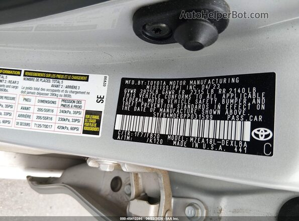 5YFB4MDE6PP031599 2023 TOYOTA COROLLA Silver Engine compartment view