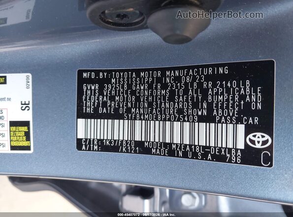 5YFB4MDE8PP075409 2023 TOYOTA COROLLA Light Blue ძრავის განყოფილების ხედი