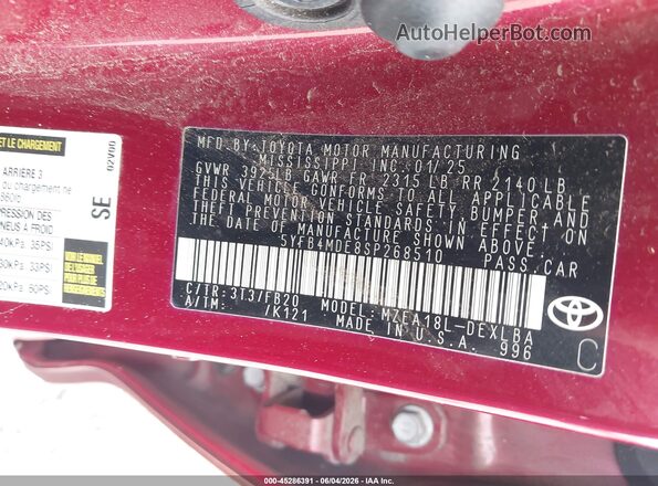 5YFB4MDE8SP268510 2025 TOYOTA COROLLA Бордовый Вид подкапотного пространства