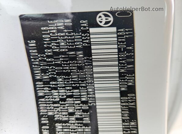 5YFB4MDE9PP008172 2023 TOYOTA COROLLA Белый Вид наклейки с VIN-кодом