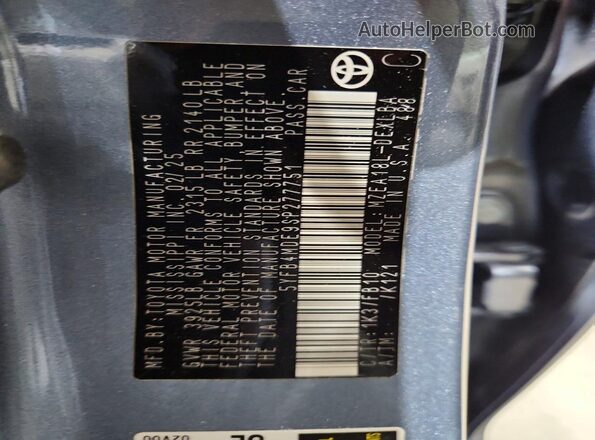 5YFB4MDE9SP277751 2025 TOYOTA COROLLA Blue Vista de la etiqueta del VIN