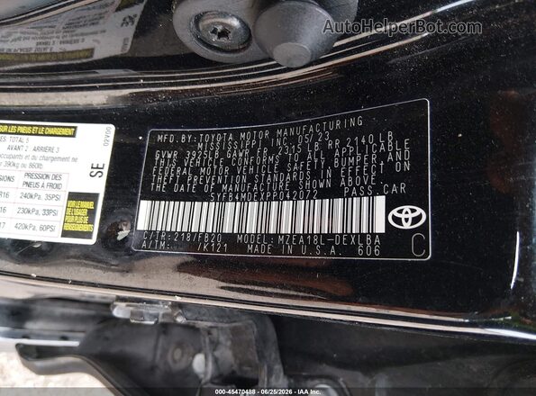 5YFB4MDEXPP042072 2023 TOYOTA COROLLA Black Շարժիչի բաժամունքի տեսք