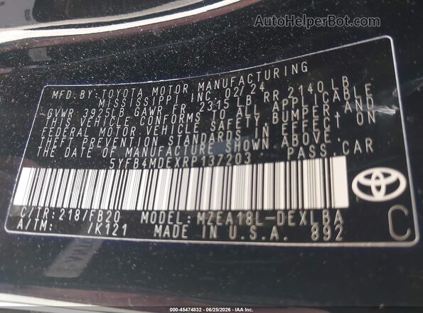 5YFB4MDEXRP137203 2024 TOYOTA COROLLA Black Շարժիչի բաժամունքի տեսք