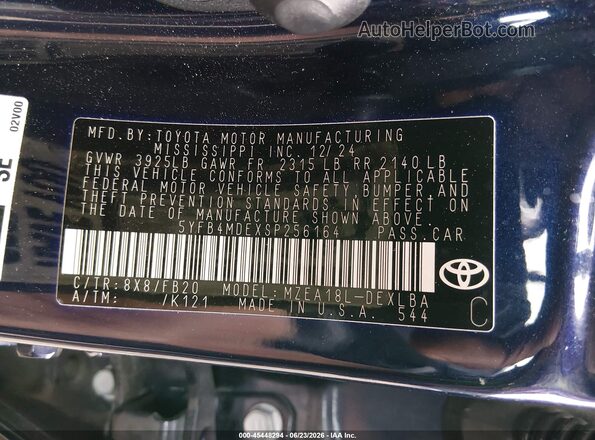 5YFB4MDEXSP256164 2025 TOYOTA COROLLA Blue Շարժիչի բաժամունքի տեսք