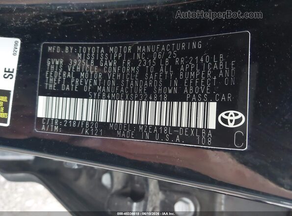 5YFB4MDEXSP324818 2025 TOYOTA COROLLA Black Vista del compartimento del motor