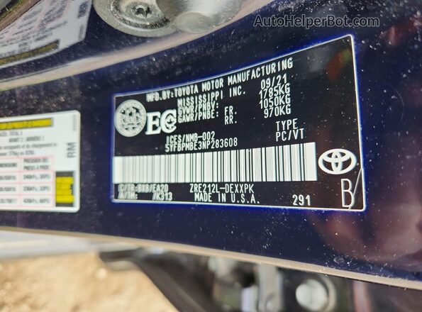 5YFBPMBE3NP283608 2022 TOYOTA COROLLA Blue 