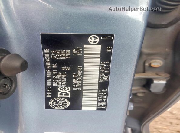 5YFBPRBEXLP039481 2020 TOYOTA COROLLA Blue VIN კოდის სტიკერის ხედი