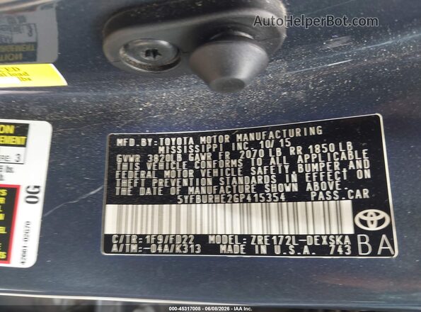 5YFBURHE2GP415354 2016 TOYOTA COROLLA Gray Engine compartment view