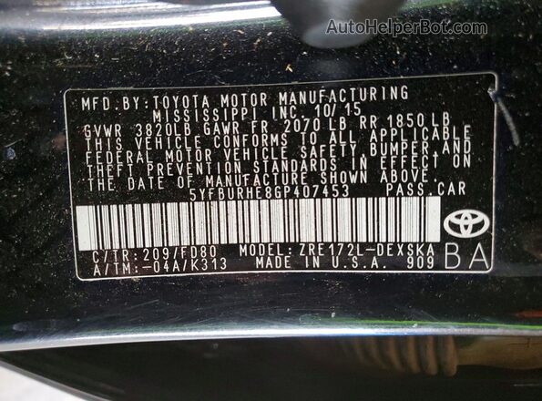 5YFBURHE8GP407453 2016 TOYOTA COROLLA Black 
