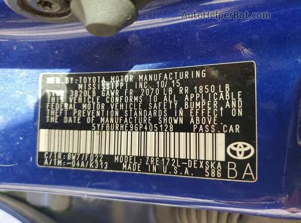 5YFBURHE9GP405128 2016 TOYOTA COROLLA Blue 