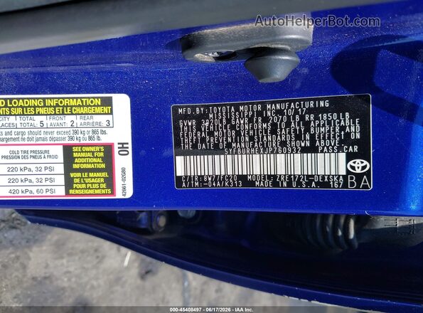 5YFBURHEXJP760932 2018 TOYOTA COROLLA Dark Blue Շարժիչի բաժամունքի տեսք