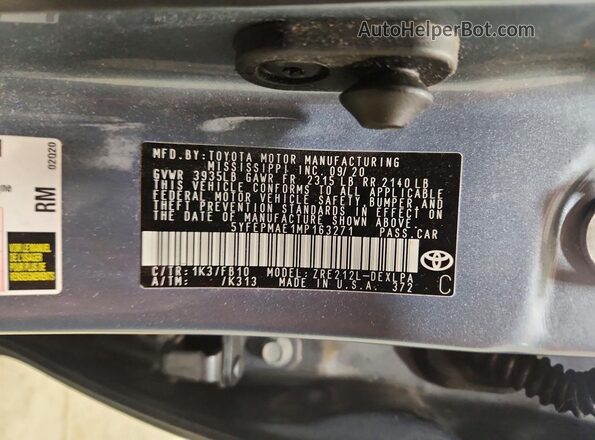 5YFEPMAE1MP163271 2021 TOYOTA COROLLA Gray 