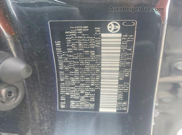5YFEPMAE1MP242178 2021 TOYOTA COROLLA Charcoal Widok naklejki z numerem VIN