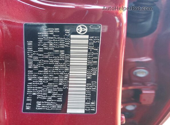 5YFEPMAE1NP279183 2022 TOYOTA COROLLA Red Vista del compartimento del motor