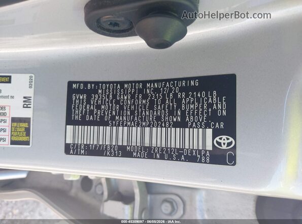 5YFEPMAE2MP202482 2021 TOYOTA COROLLA Silver Widok komory silnika