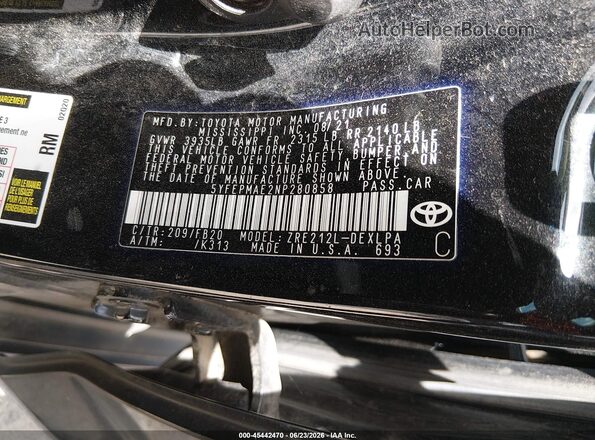 5YFEPMAE2NP280858 2022 TOYOTA COROLLA Black Vista del compartimento del motor