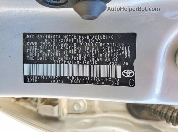 5YFEPMAE3MP180346 2021 TOYOTA COROLLA Silver Շարժիչի բաժամունքի տեսք