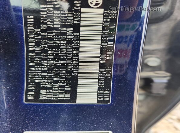 5YFEPMAE3MP189158 2021 TOYOTA COROLLA Blue Շարժիչի բաժամունքի տեսք
