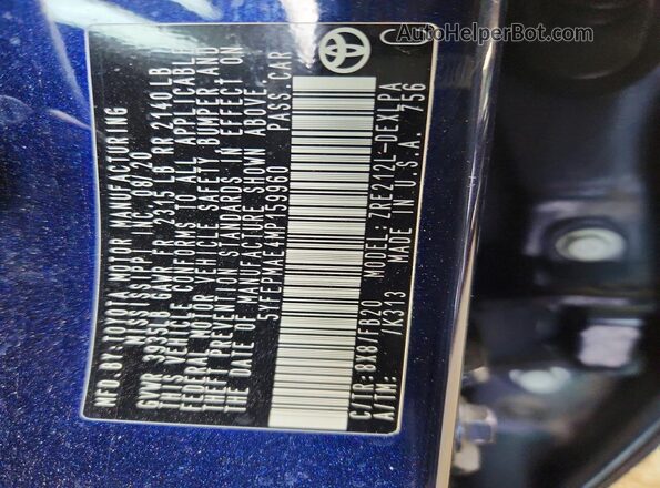 5YFEPMAE4MP159960 2021 TOYOTA COROLLA Blue 