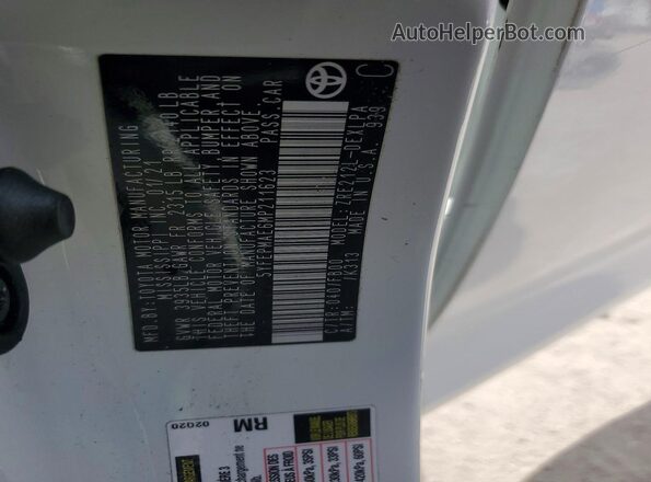 5YFEPMAE6MP211623 2021 TOYOTA COROLLA White VIN կոդի պիտակի տեսք