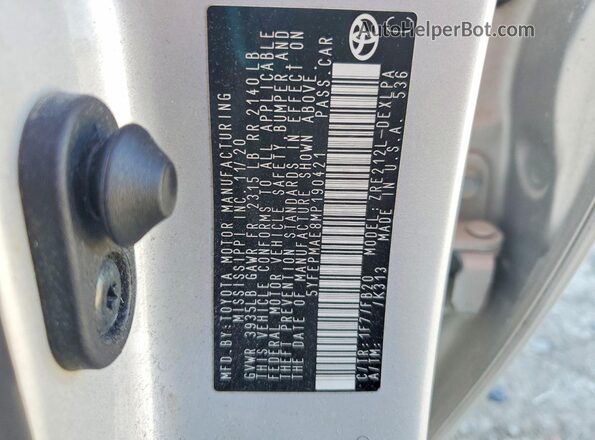 5YFEPMAE8MP190421 2021 TOYOTA COROLLA Silver Շարժիչի բաժամունքի տեսք