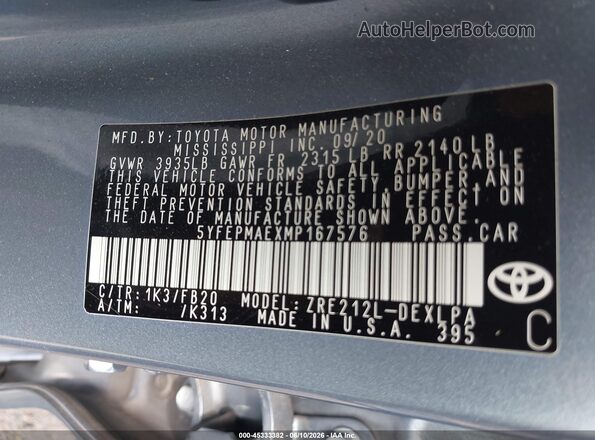 5YFEPMAEXMP167576 2021 TOYOTA COROLLA Blue Engine compartment view