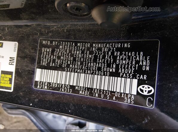 5YFEPMAEXNP280610 2022 TOYOTA COROLLA Черный Вид подкапотного пространства