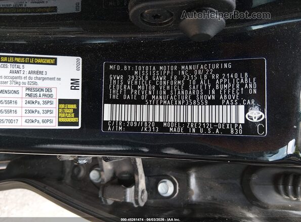 5YFEPMAEXNP358559 2022 TOYOTA COROLLA Black Widok komory silnika