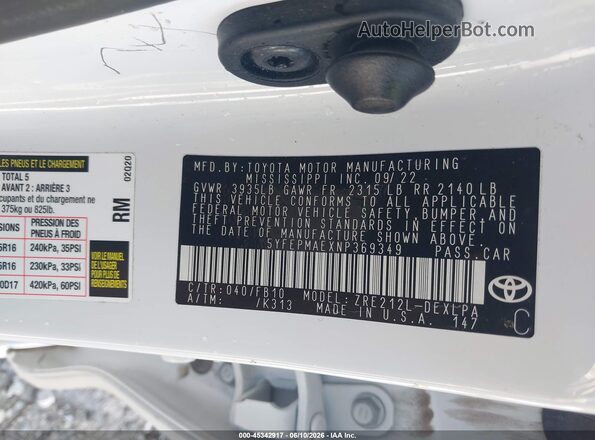 5YFEPMAEXNP369349 2022 TOYOTA COROLLA White Вид підкапотного простору
