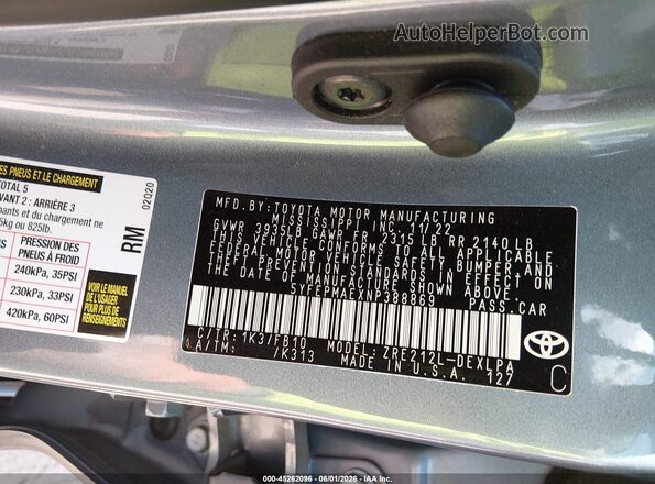 5YFEPMAEXNP388869 2022 TOYOTA COROLLA Light Blue Вид підкапотного простору