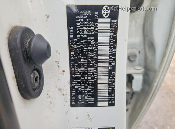 5YFEPRAE0LP063576 2020 TOYOTA COROLLA White 