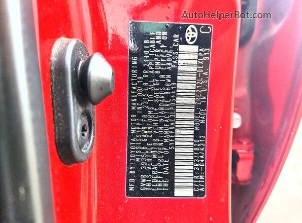 5YFEPRAE3LP054418 2020 TOYOTA COROLLA Red VIN կոդի պիտակի տեսք