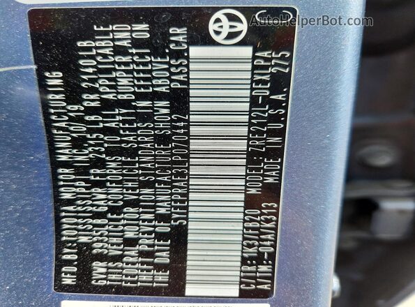 5YFEPRAE3LP070442 2020 TOYOTA COROLLA Teal Вид підкапотного простору