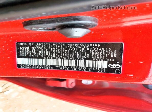 5YFEPRAE5LP067705 2020 TOYOTA COROLLA Red 