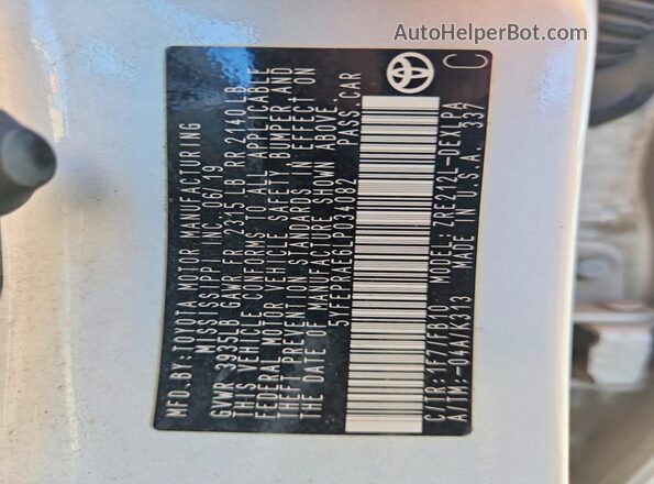 5YFEPRAE6LP034082 2020 TOYOTA COROLLA Серебряный Вид подкапотного пространства