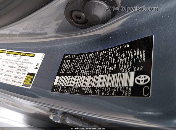 5YFEPRAE7LP047293 2020 TOYOTA COROLLA Blue Շարժիչի բաժամունքի տեսք