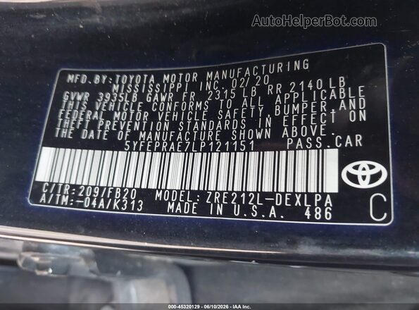 5YFEPRAE7LP121151 2020 TOYOTA COROLLA Черный Вид подкапотного пространства