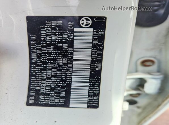 5YFEPRAE8LP074180 2020 TOYOTA COROLLA White Engine compartment view